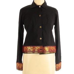 HARLOW vintage black button up jacket embroidery detail design trim